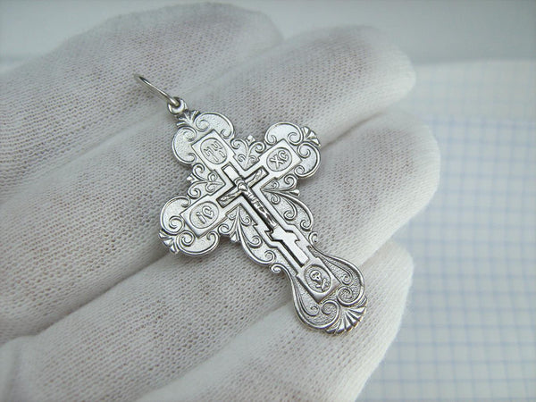 Massiver 925 Sterling Silber Kreuz Anhänger Kruzifix Filigranes Muster Vintage Christliche Kirche Feiner Glaube Schmuck CR002076