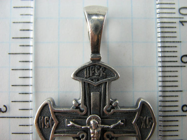 925 Sterling Silver Christian cross pendant and crucifix with prayer inscription decorated with filigree and on the oxidized background. Item number CR000648. Picture 5