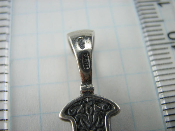 925 Sterling Silver Christian cross pendant and crucifix with prayer inscription decorated with filigree and on the oxidized background. Item number CR000648. Picture 8