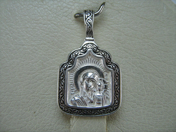 925 Sterling Silver Icon Pendant Medal Mother of God Kazanskaya Filigree Frame Vintage Christian Church Fine Faith Jewelry MD000733
