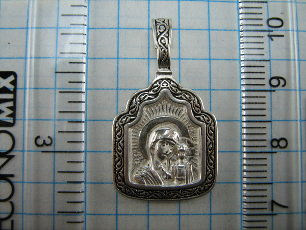 925 Sterling Silver Icon Pendant Medal Mother of God Kazanskaya Filigree Frame Vintage Christian Church Fine Faith Jewelry MD000733