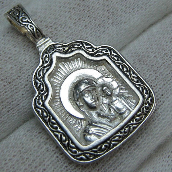 925 Sterling Silver Icon Pendant Medal Mother of God Kazanskaya Filigree Frame Vintage Christian Church Fine Faith Jewelry MD000733