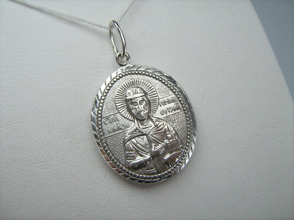 SÓLIDO 925 Icono de plata Medalla colgante Santo Príncipe Romano Uglitskii Icono Texto de oración Iglesia cristiana Joyería fina y de fe MD000952