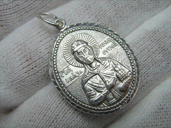 SÓLIDO 925 Icono de plata Medalla colgante Santo Príncipe Romano Uglitskii Icono Texto de oración Iglesia cristiana Joyería fina y de fe MD000952