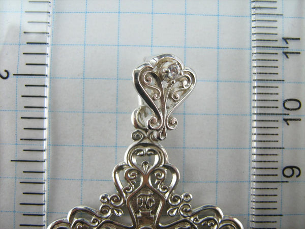 Solid 925 Sterling Silver detailed cross pendant and Jesus Christ crucifix with Christian blessing prayer filigree openwork pattern. Picture 7.