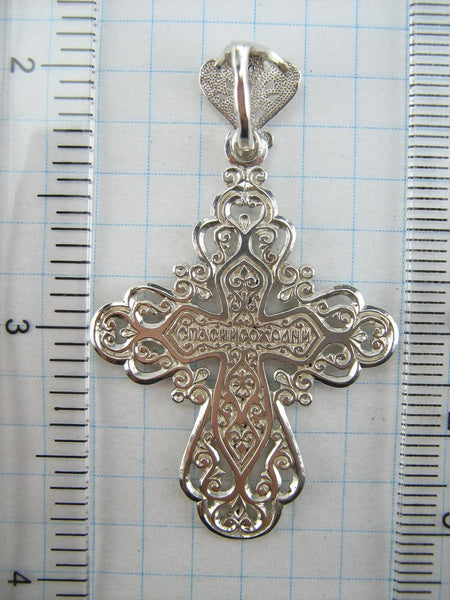 Solid 925 Sterling Silver detailed cross pendant and Jesus Christ crucifix with Christian blessing prayer filigree openwork pattern. Picture 9.