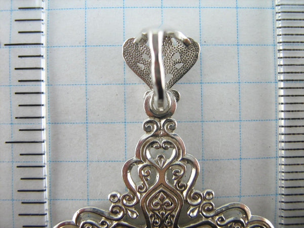 Solid 925 Sterling Silver detailed cross pendant and Jesus Christ crucifix with Christian blessing prayer filigree openwork pattern. Picture 10.