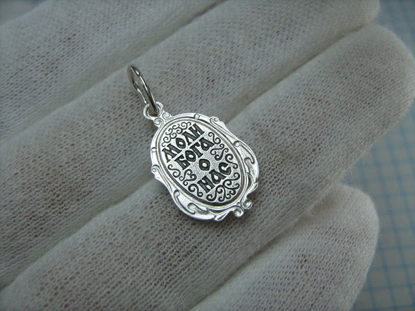 Solid 925 Sterling Silver small oval oxidized icon pendant and medal with prayer inscription to Saint Joanna Myrrhbearer decorated with filigree oval frame. Item number MD000697. Picture 3