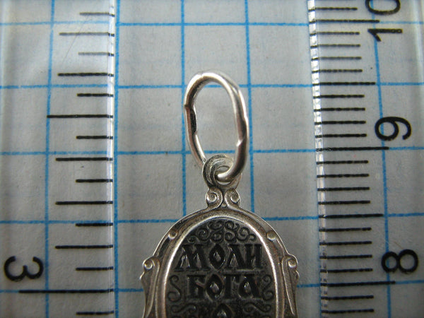 Solid 925 Sterling Silver small oval oxidized icon pendant and medal with prayer inscription to Saint Joanna Myrrhbearer decorated with filigree oval frame. Item number MD000698. Picture 7