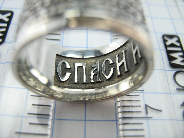 925 Sterling Silver and 375 gold wide band with Lord’s prayer Cyrillic text inside and outside the ring, decorated with oxidized finish and cross image. Item code RI001908. Picture 4
