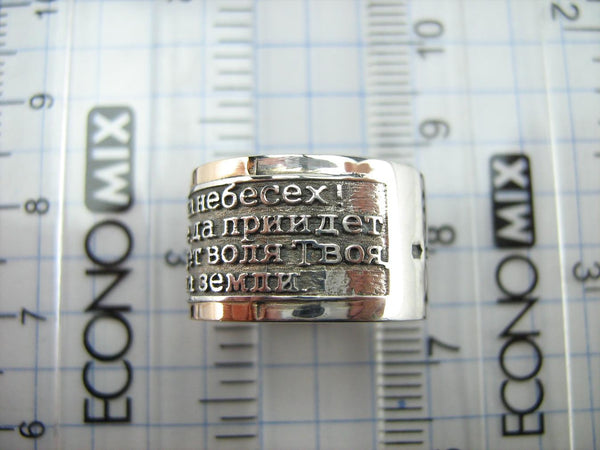 925 Sterling Silver and 375 gold wide band with Lord’s prayer Cyrillic text inside and outside the ring, decorated with oxidized finish and cross image. Item code RI001908. Picture 9