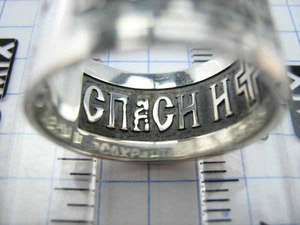 925 Sterling Silver and 375 gold wide band with Lord’s prayer Cyrillic text inside and outside the ring, decorated with oxidized finish and cross image. Item code RI001910. Picture 4