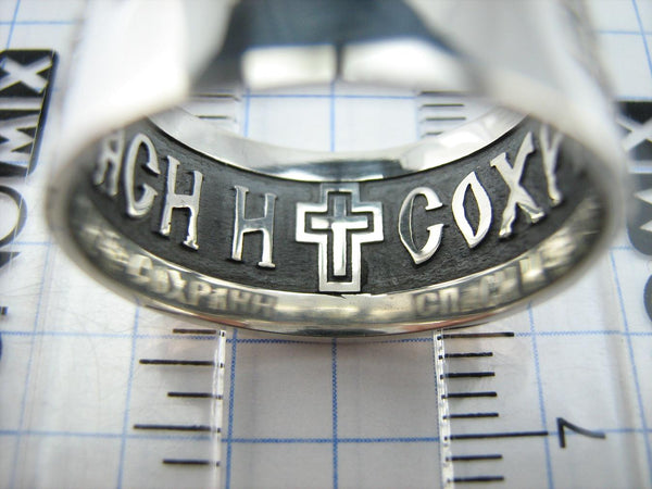 925 Sterling Silver and 375 gold wide band with Lord’s prayer Cyrillic text inside and outside the ring, decorated with oxidized finish and cross image. Item code RI001911. Picture 5
