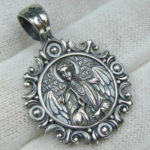 925 Sterling Silver icon pendant and medal depicting Saint Angel with cross and wings. Item number MD001904. Picture 1