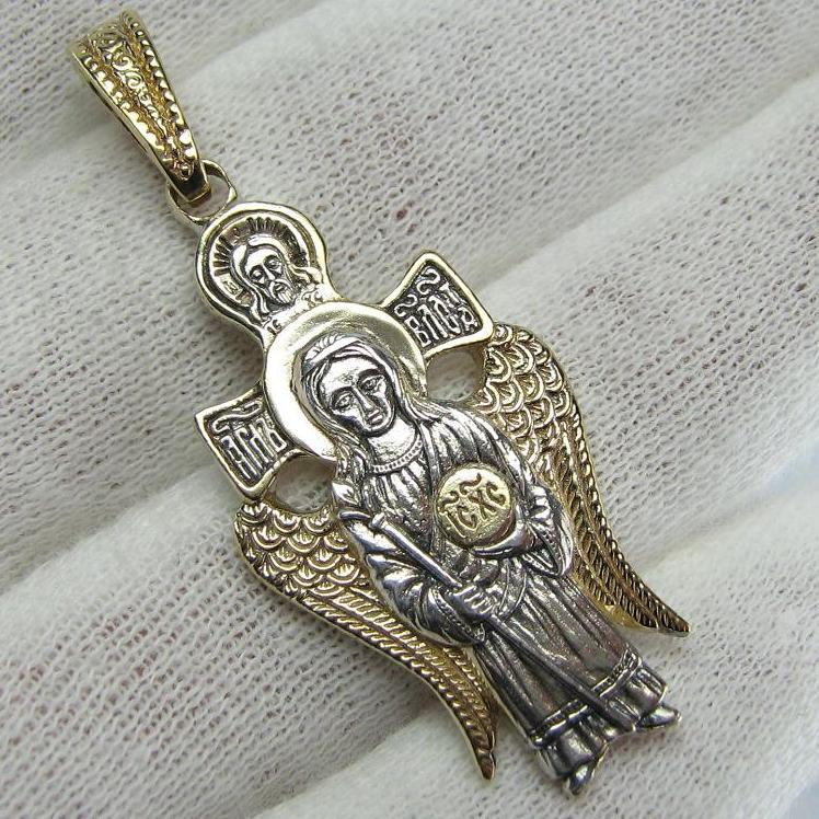 925 Sterling Silver Gold Plated icon pendant and medal depicting Saint Angel the Power. Picture 1