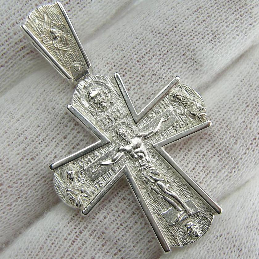 925 Sterling Silver statement cross pendant and crucifix with Cyrillic prayer inscription. Item code CR001043. Picture 1