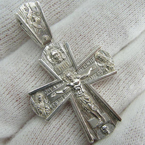 925 Sterling Silver statement cross pendant and crucifix with Cyrillic prayer inscription. Item code CR001052. Picture 1