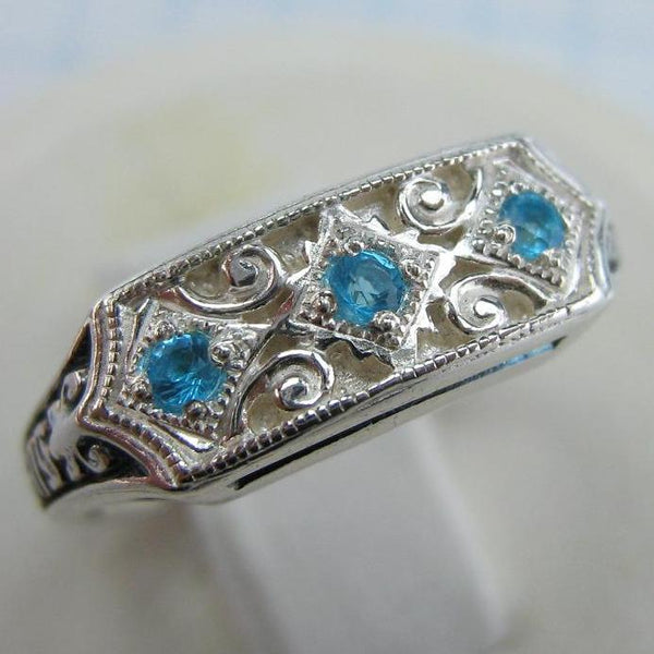 New and never worn solid 925 Sterling Silver oxidized ring with Christian prayer inscription and blue stones. Item number MD001432. Picture 1