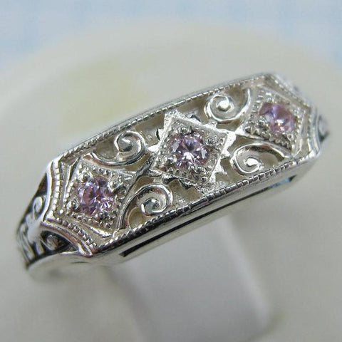New and never worn solid 925 Sterling Silver oxidized ring with Christian prayer inscription and rose-pink stones. Item number RI001425. Picture 1