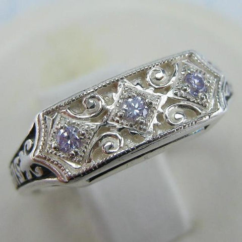 New and never worn solid 925 Sterling Silver oxidized ring with Christian prayer inscription and lilac stones. Item number RI001445. Picture 1