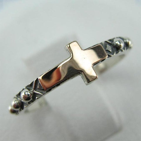 925 Sterling Silver and 375 gold finger rosary ring depicting cross. Item code RI001930. Picture 1