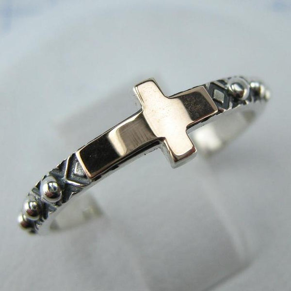 925 Sterling Silver and 375 gold finger rosary ring depicting cross. Item code RI001931. Picture 1