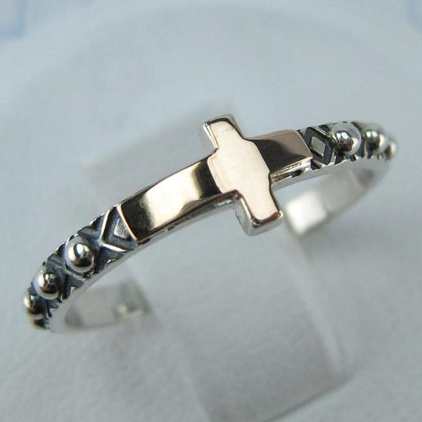 925 Sterling Silver and 375 gold finger rosary ring depicting cross. Item code RI001932. Picture 1