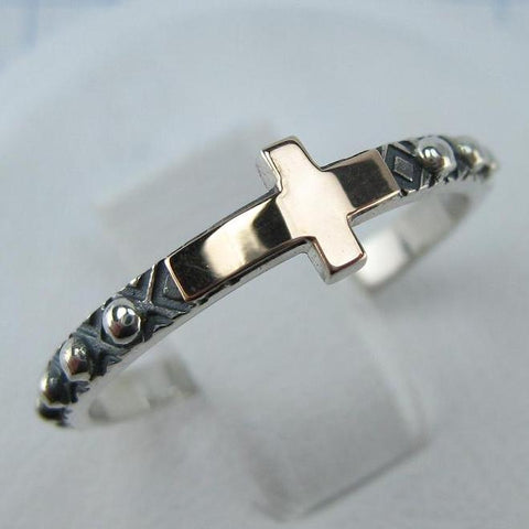 925 Sterling Silver and 375 gold finger rosary ring depicting cross. Item code RI001934. Picture 1
