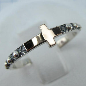 925 Sterling Silver and 375 gold finger rosary ring depicting cross. Item code RI001935. Picture 1