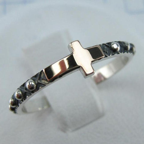 925 Sterling Silver and 375 gold finger rosary ring depicting cross. Item code RI001936. Picture 1