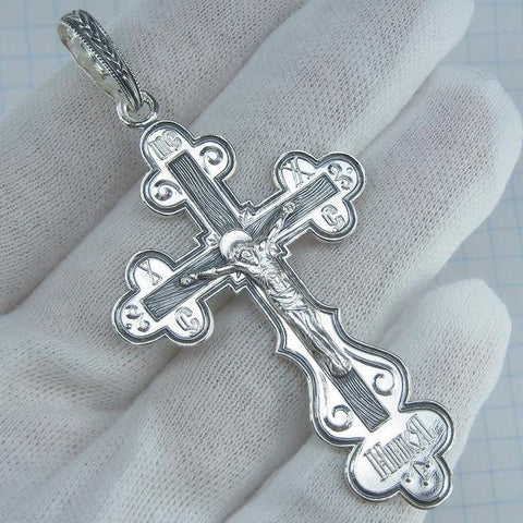 925 Sterling Silver statement trefoil cross pendant and crucifix with Christian prayer text. Item code CR001158. Picture number 1