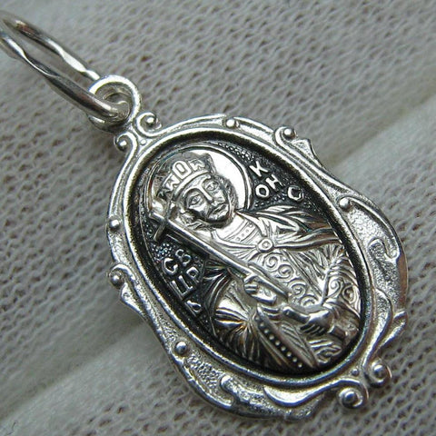 925 Sterling Silver icon pendant and medal with Christian prayer inscription to Saint Constantine the Great, also called Constantinus and Roman Emperor. Item number MD000695. Picture 1