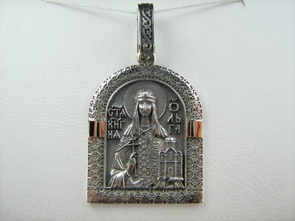 925 Sterling Silver and 375 Gold detailed medal depicting the icon of Saint Olga with Cyrillic prayer scripture. Item code MD001752. Picture 4