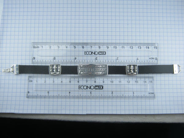 925 Sterling Silver black leather bracelet with Christian charms and a scripture in Ukrainian. Item code - BT000034. Picture 20