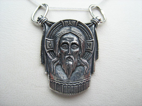 925 Sterling Silver icon pendant shaped relic cloth depicting the face of Savior not made by human hands, also called Vernicle Image of Edessa. Item number MD001401. Picture 4