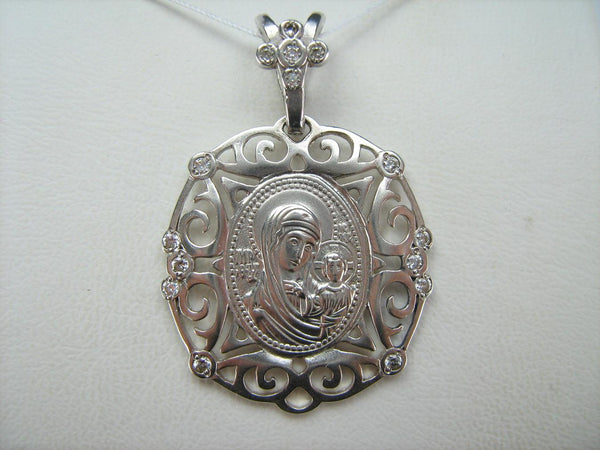 925 Sterling Silver pendant and medal of Kazan icon of Mother of God and Jesus Christ in the openwork frame decorated with stones. Item code MD001527. Picture 4