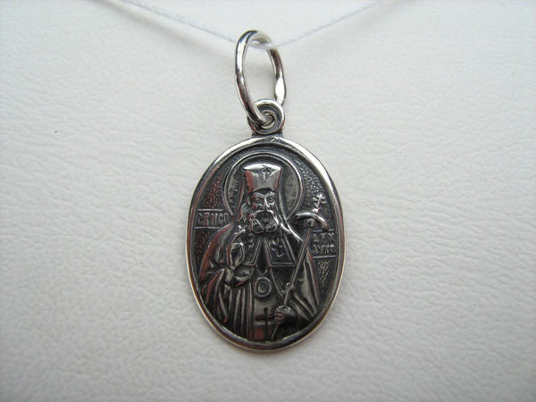 925 Sterling Silver small oval oxidized icon pendant and medal with Christian prayer inscription depicting Saint Archbishop Luka, Confessor Luke. Item number MD001368. Picture 4