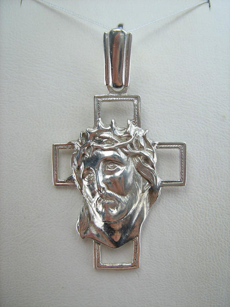 New solid 925 Sterling Silver statement Christian openwork cross pendant depicting Jesus Christ image, also called the Vernicle Face or the Head of Savior not made by human hands, in the crown of thorns. Items code CR001042. Picture 4