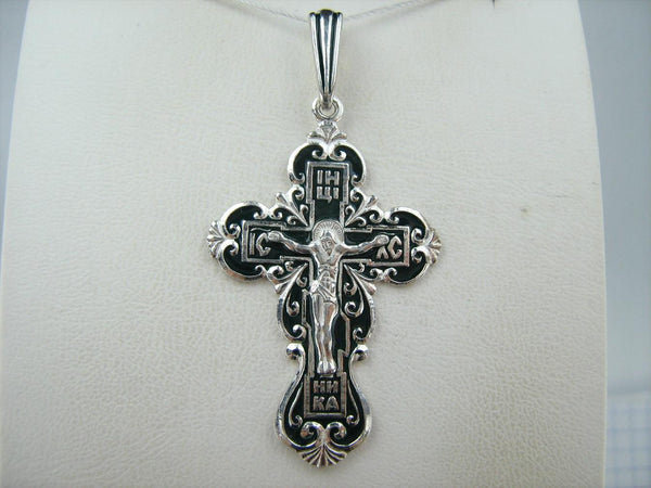 New solid 925 Sterling Silver trefoil cross pendant with dark green inlay and Christian prayer inscription. Item code CR001170. Picture 12