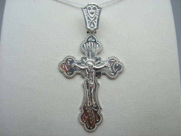 925 Sterling Silver cross pendant with crucifix and Christian prayer inscription to God decorated with hand engravings. Item number CR000745. Picture 4