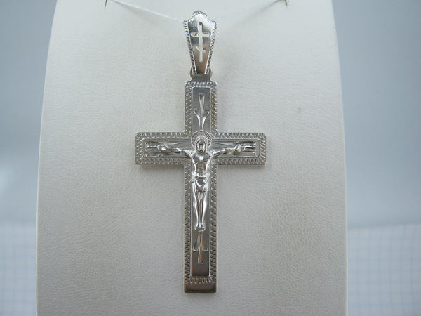 925 Sterling Silver cross pendant with crucifix and Christian prayer inscription to God decorated with manual engraving. Picture 12