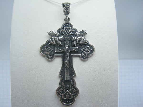 Solid 925 Sterling Silver large cross pendant and Jesus Christ crucifix with Christian prayer scripture and angels with wings. Picture 4