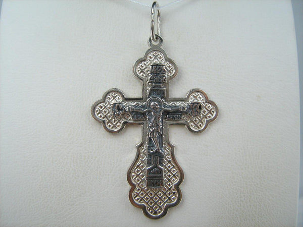 925 Sterling Silver cross pendant and Jesus Christ crucifix with Christian prayer inscription decorated with pattern. Item number CR001161. Picture 4