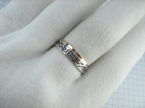 925 Sterling Silver and 375 gold band with prayer text inside the ring, decorated with Maltese cross and oxidized pattern. Item code RI001940. Picture 12