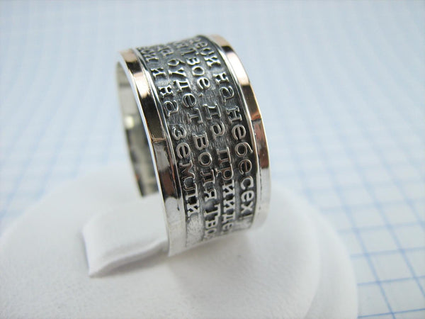 925 Sterling Silver and 375 gold wide band with Lord’s prayer Cyrillic text inside and outside the ring, decorated with oxidized finish and cross image. Item code RI001916. Picture 3