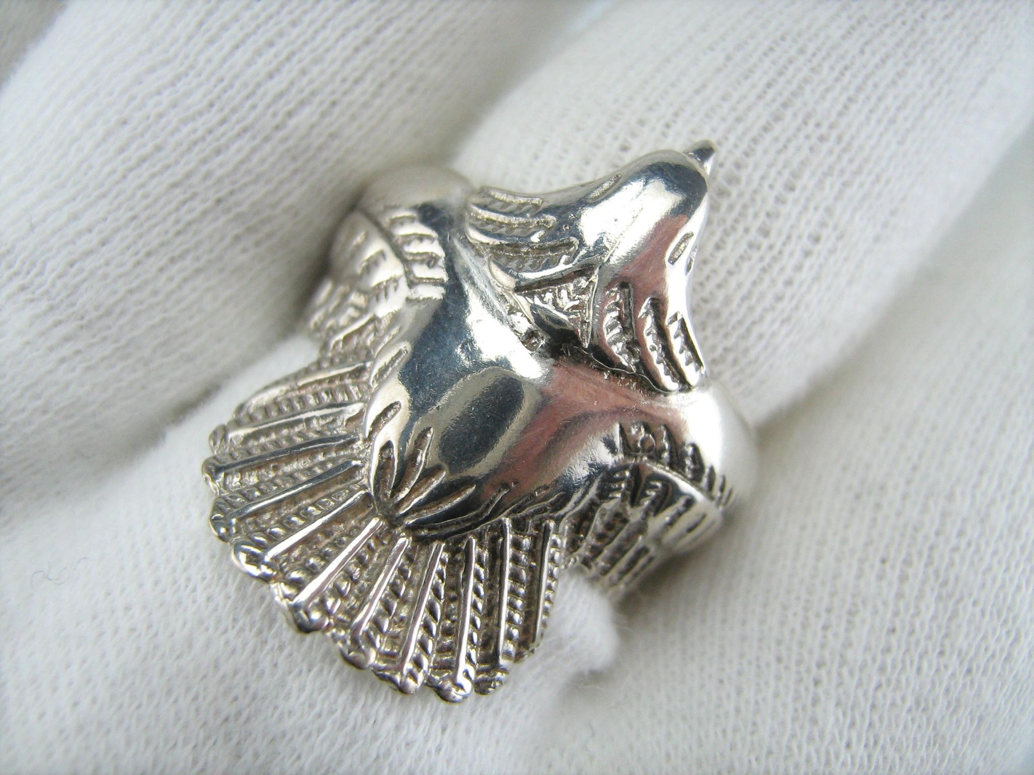 Grosse Bague Jonc En Argent Massif 925 - Motif Faucon/aigle, Taille 68, Occasion