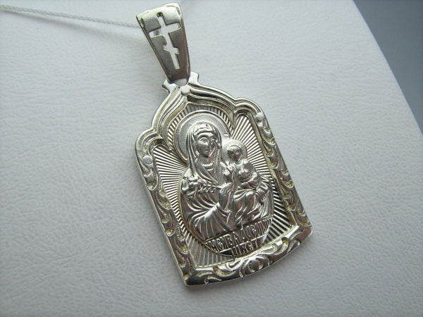 925 Sterling Silver large icon pendant and medal with depicting Mother of God Mary the Unfading Flower, also called the Unfading Bloom.