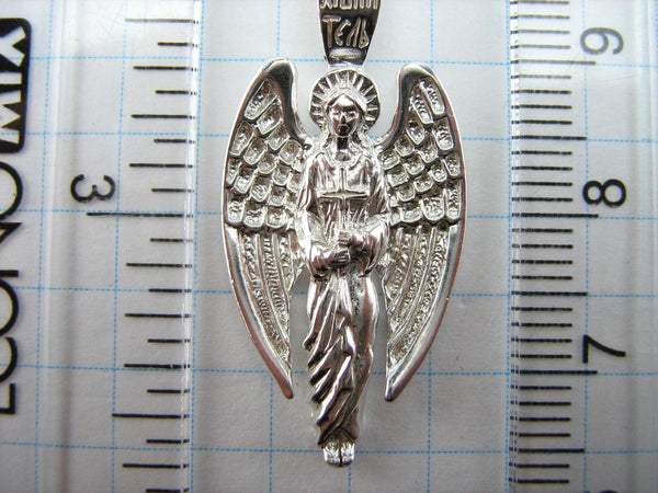 Vintage solid 925 Sterling Silver icon pendant and medal depicting Saint Angel the Guardian holding a cross.