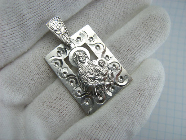 925 Sterling Silver icon pendant and medal depicting Mother of God Mary and Jesus Christ child in a nice frame manually engraved.