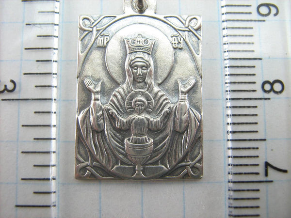 This is 925 Sterling Silver icon pendant and medal depicting Mother of God Mary and Jesus Christ child. The icon is called Inexhaustible Chalice or Non-intoxicating Cup.